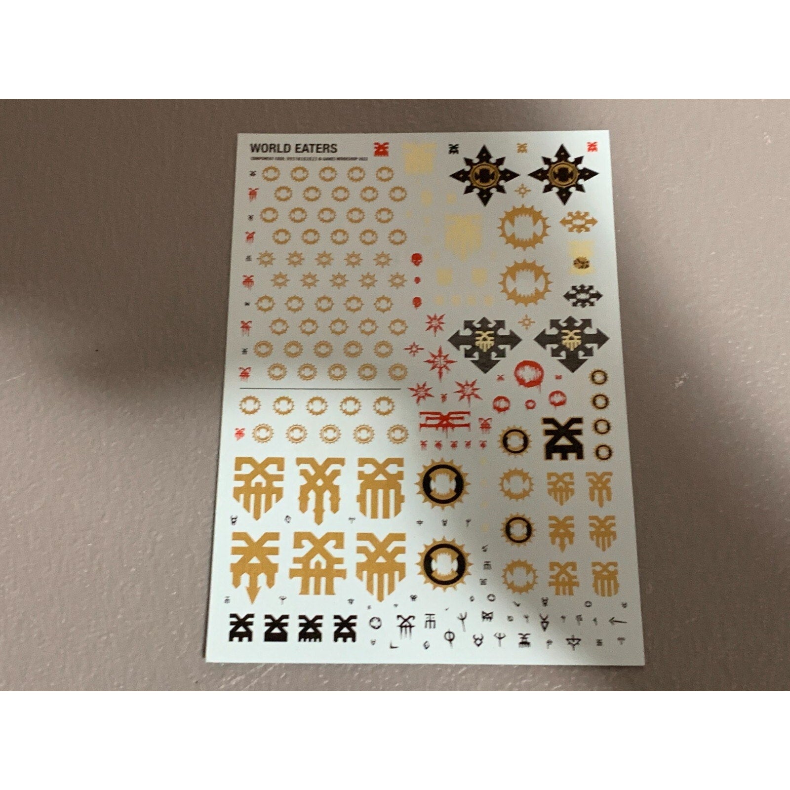 BAGE WARHAMMER 40K TRANSFERS TRANSFER WORLD EATERS SHEET