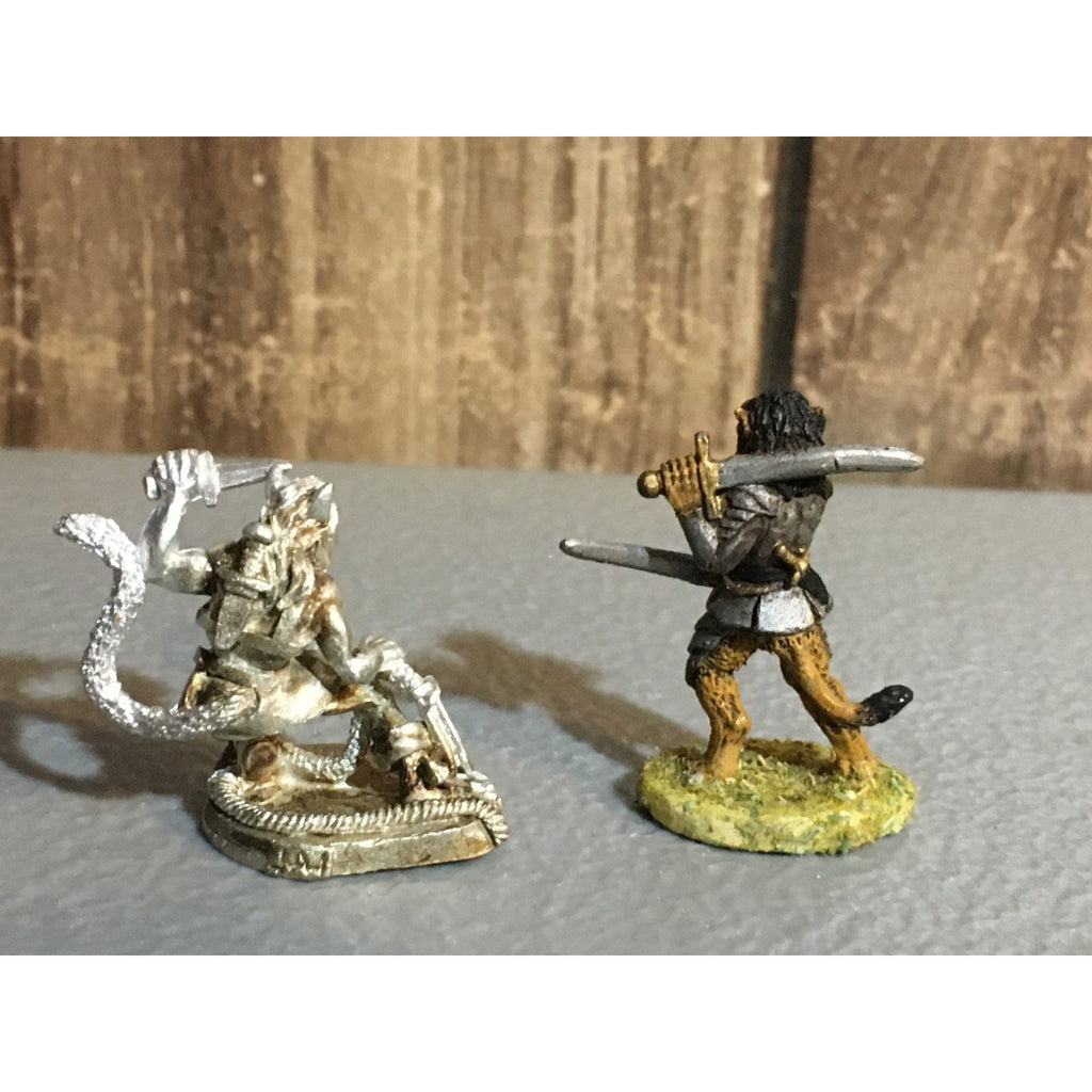 A24862 UNBRANDED METAL TABLETOP OLD OOP D&D FANTASY CATFOLK WARRIORS MINIATURES