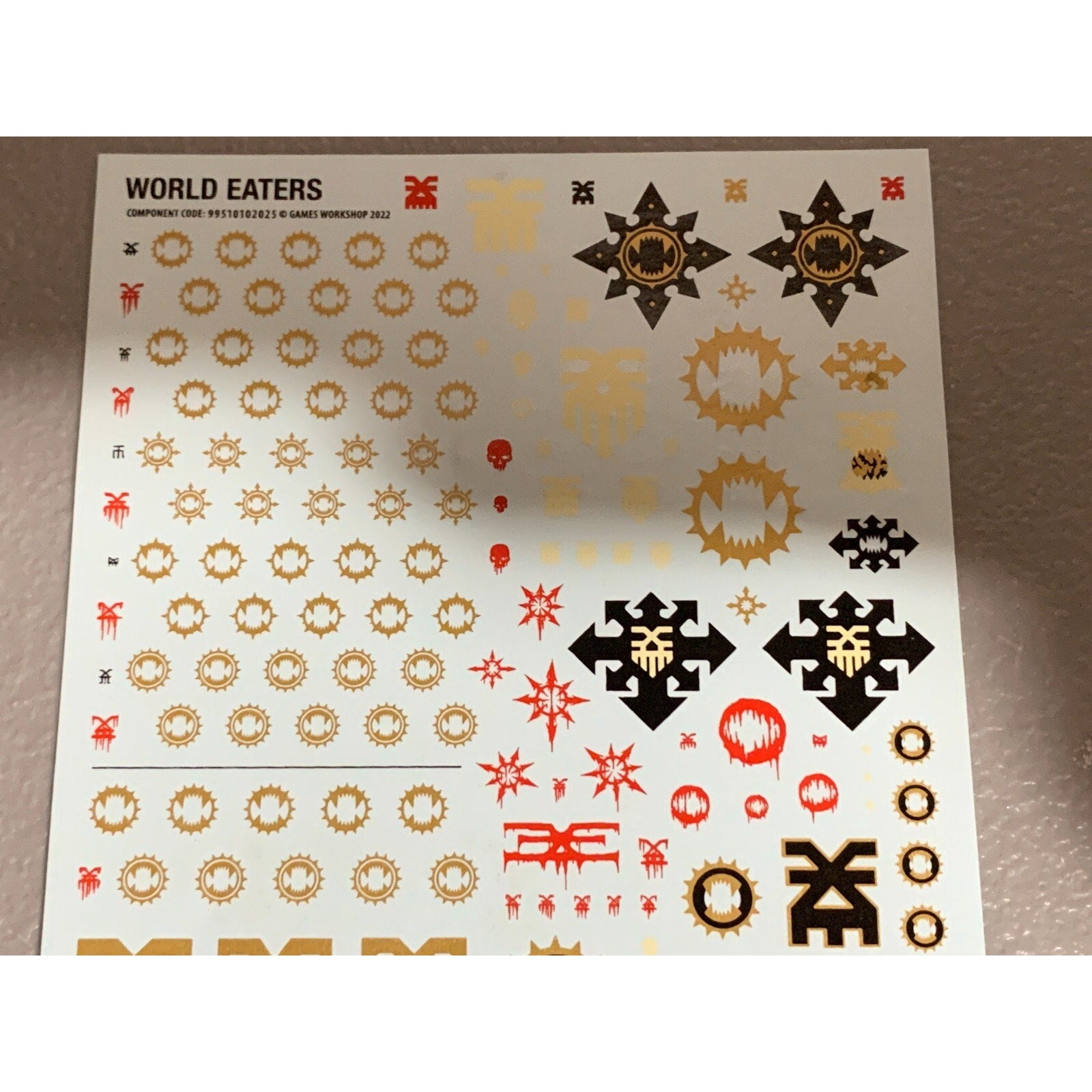 BAGE WARHAMMER 40K TRANSFERS TRANSFER WORLD EATERS SHEET