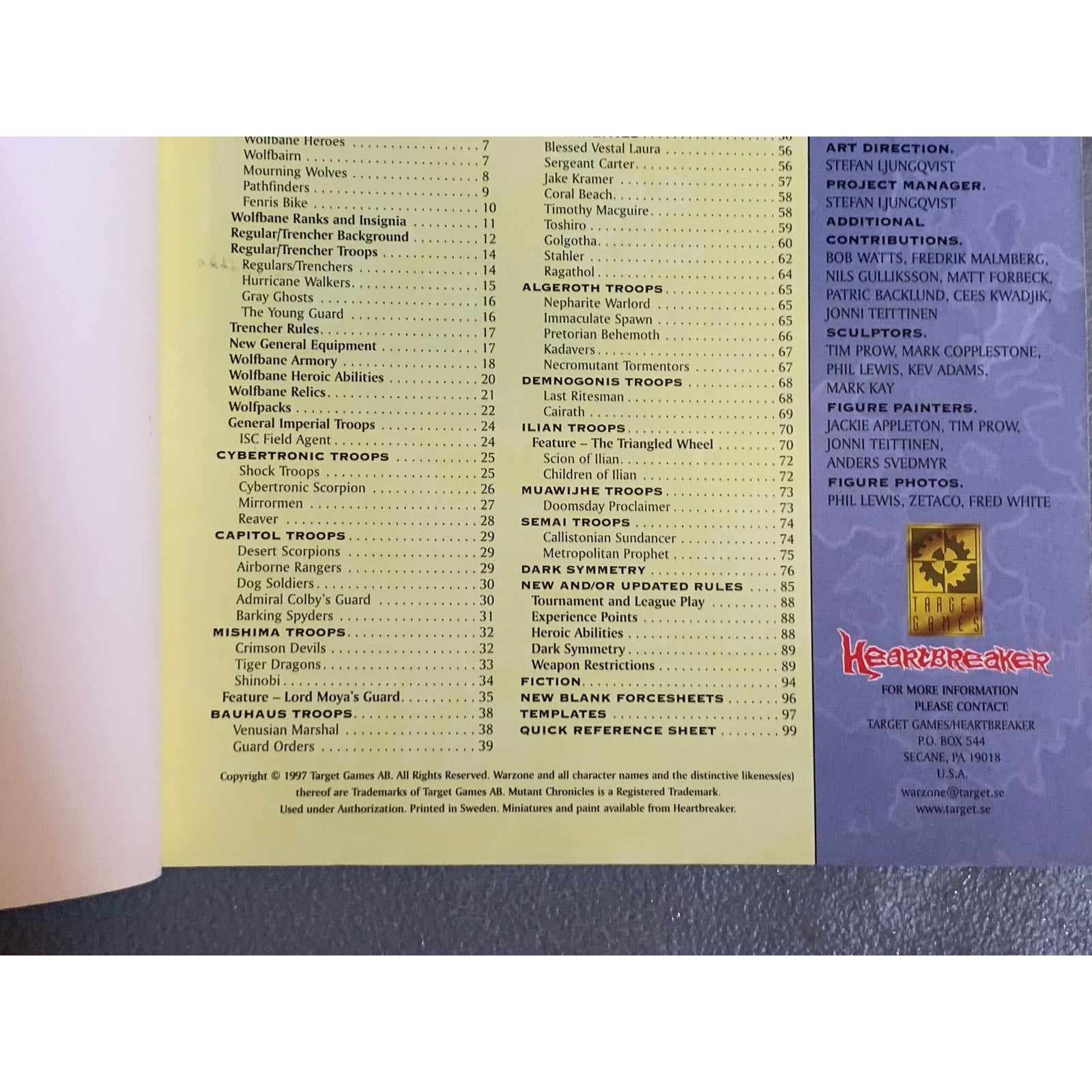 A31655 WARZONE MUTANT CHRON HHG HEARTBREAKER ARMY BOOK PLAYED CASUALTIES OF WAR