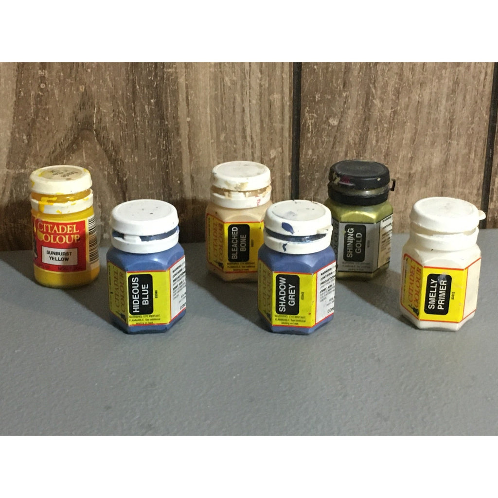 A33432 CITADEL COLOURS USED PAINT POTS 6 PK NO GOOD DRIED OOP GAMES WORKSHOP