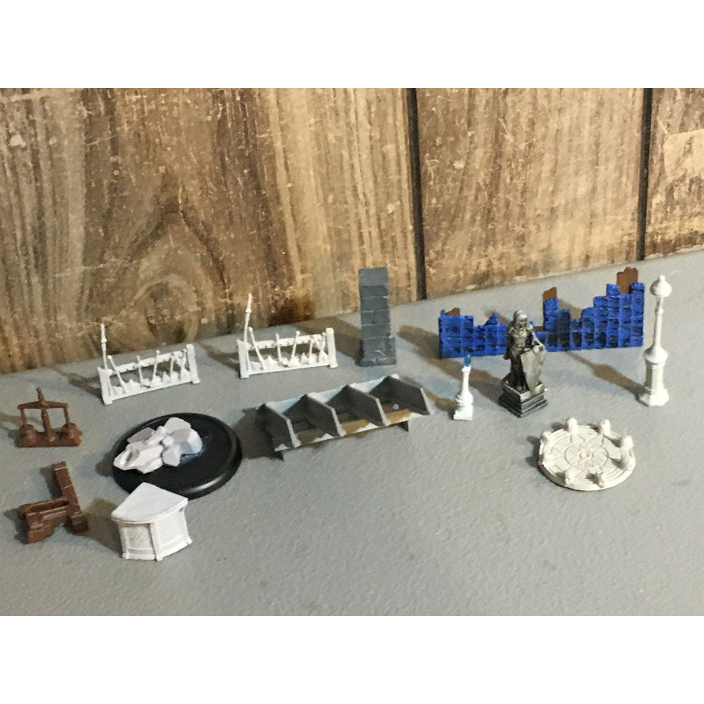 A32576 UNKNOWN MINIATURES PLASTIC TERRAIN LOT STATUE WEAPON RACK WALL LAMP POST