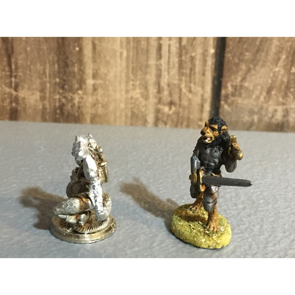 A24862 UNBRANDED METAL TABLETOP OLD OOP D&D FANTASY CATFOLK WARRIORS MINIATURES