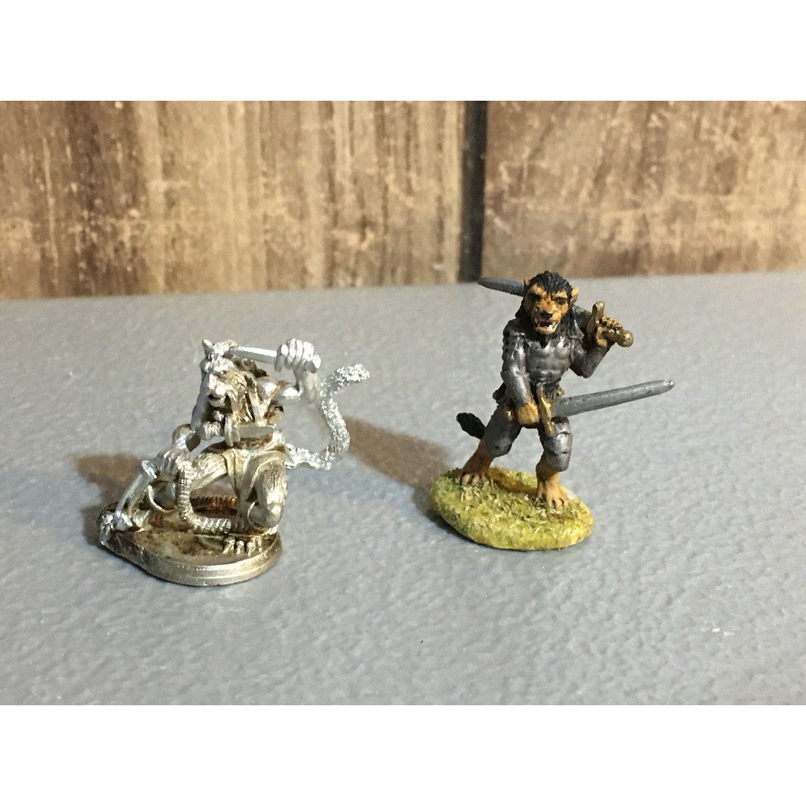 A24862 UNBRANDED METAL TABLETOP OLD OOP D&D FANTASY CATFOLK WARRIORS MINIATURES