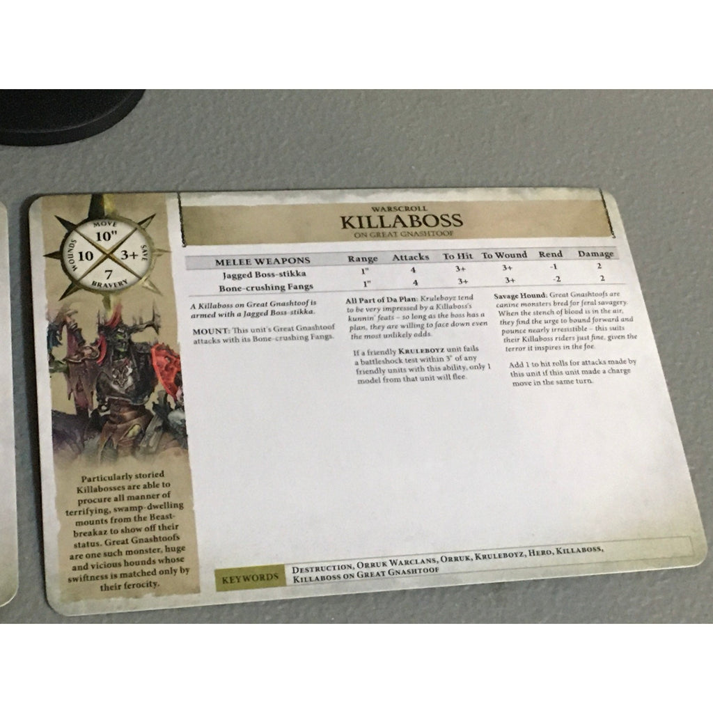 SA34023 WARHAMMER AOS SIGMAR ORRUK WARCLANS KRULEBOYZ KILLABOSS ON GNASHTOOF