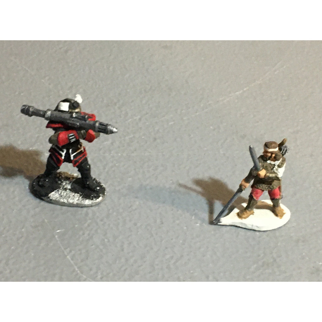 A10263 METAL MINIATURES FANTASY WARRIOR + SCI-FI SAMURAI W ROCKET LAUNCHER